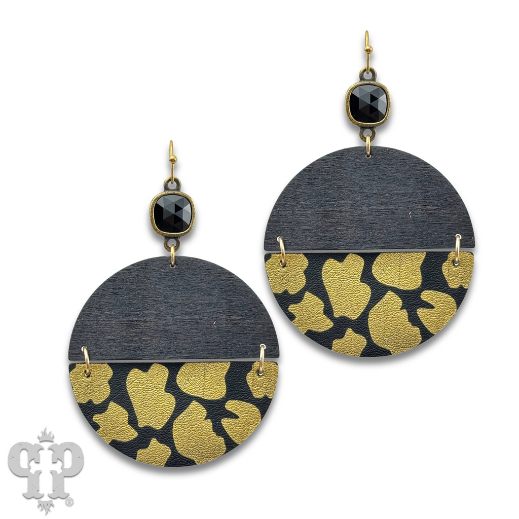Linked animal print circle earring with Austrian crystal - last call