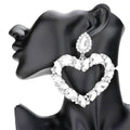 Marquise Teardrop Stone Cluster Open Heart Dangle Evening Earrings