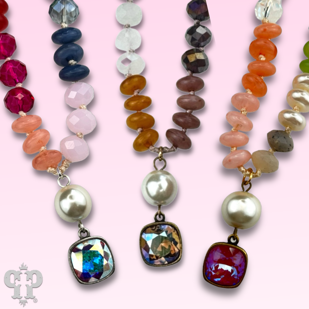 Stone and faceted bead necklace with Austrian crystal - LC