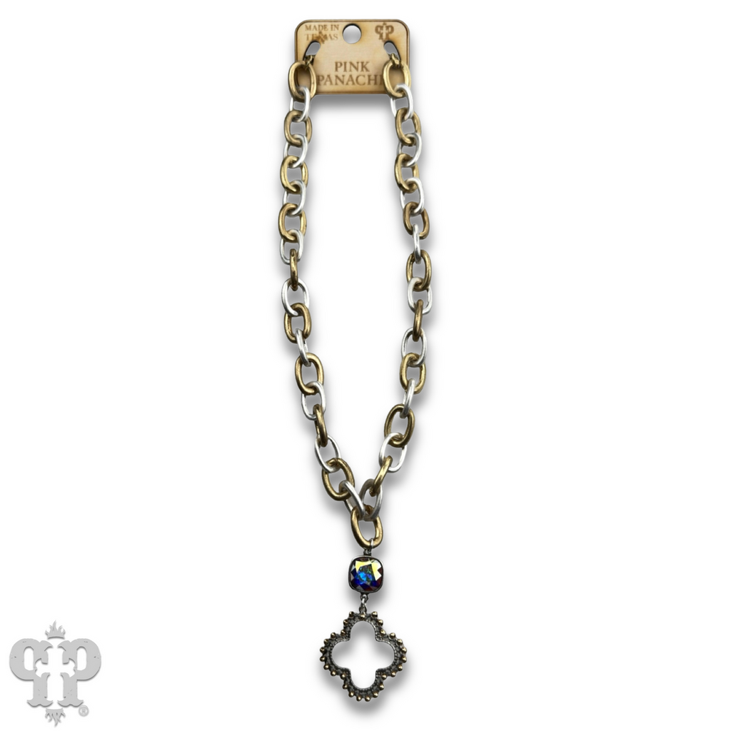 Clover cross necklace with Austrian crystal