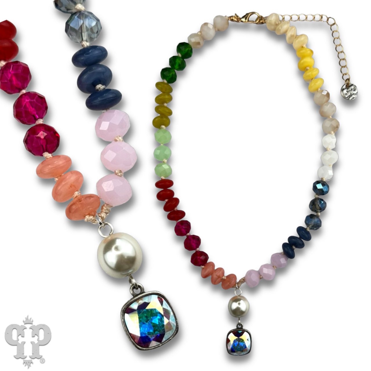 Stone and faceted bead necklace with Austrian crystal - LC