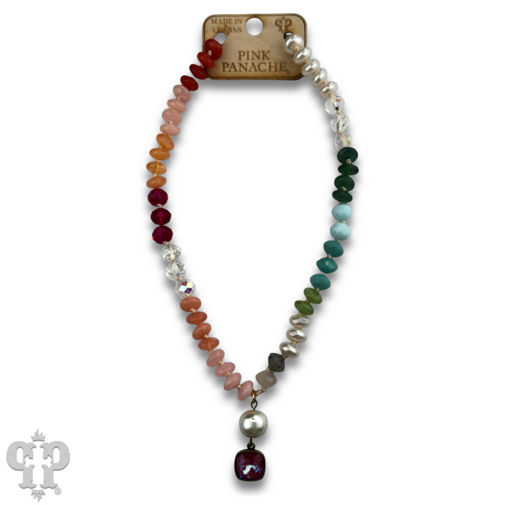 Stone and faceted bead necklace with Austrian crystal - LC
