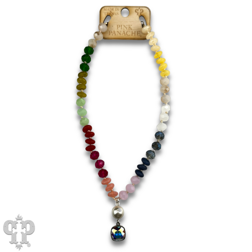 Stone and faceted bead necklace with Austrian crystal - LC