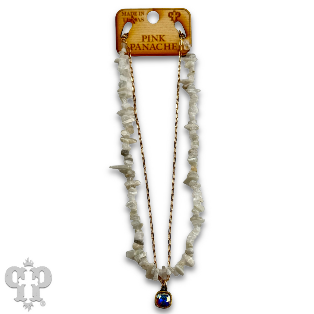 Chunky stone chip necklace with Austrian crystal