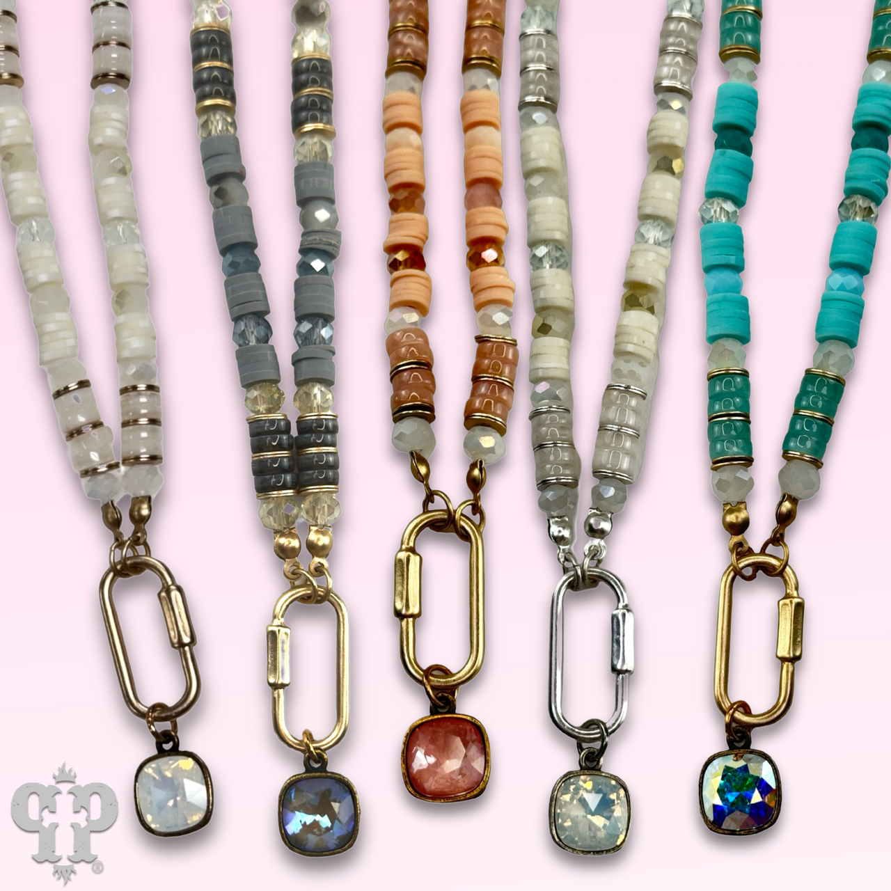 Stone disc and crystal bead necklace with Austrian crystal - LC