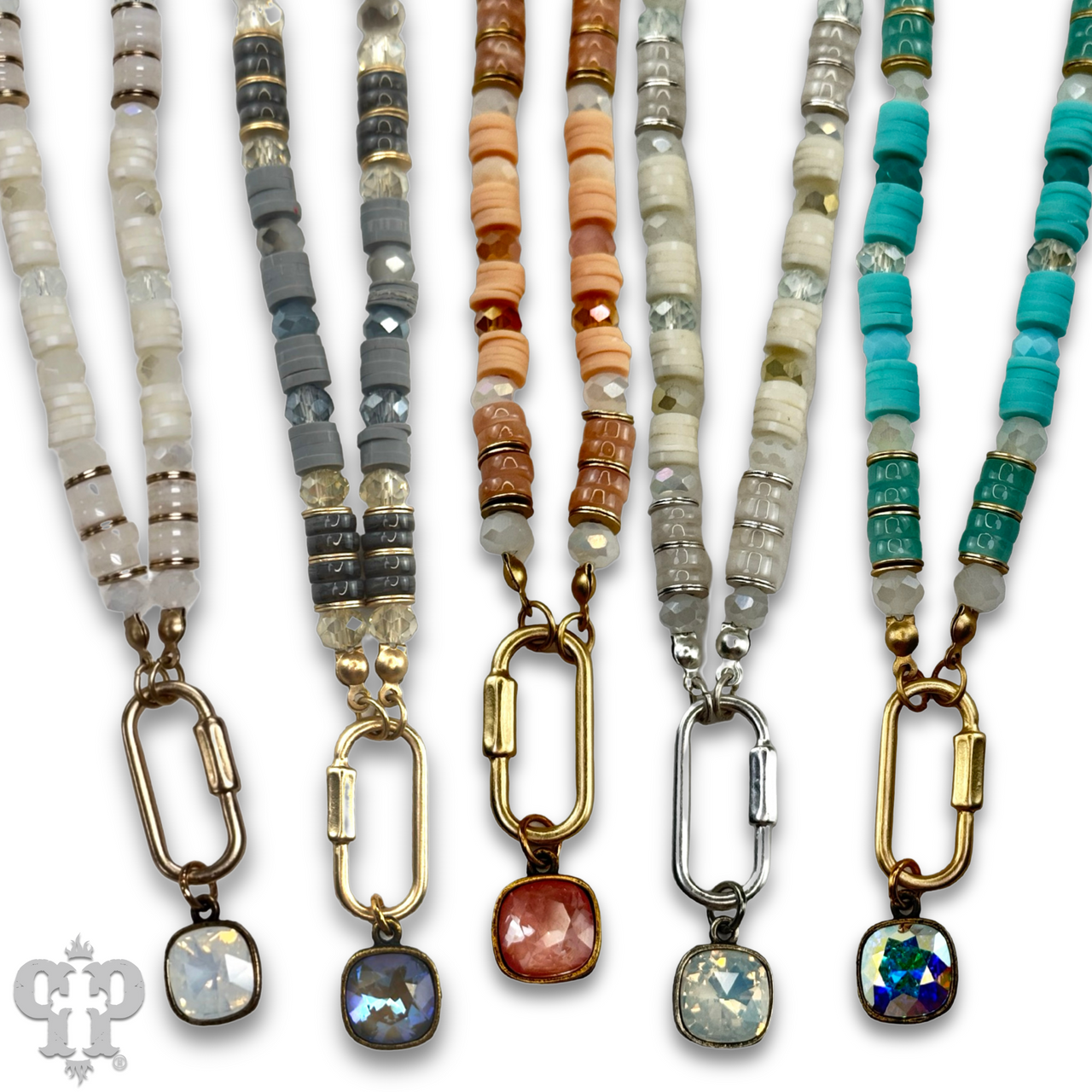 Stone disc and crystal bead necklace with Austrian crystal - LC