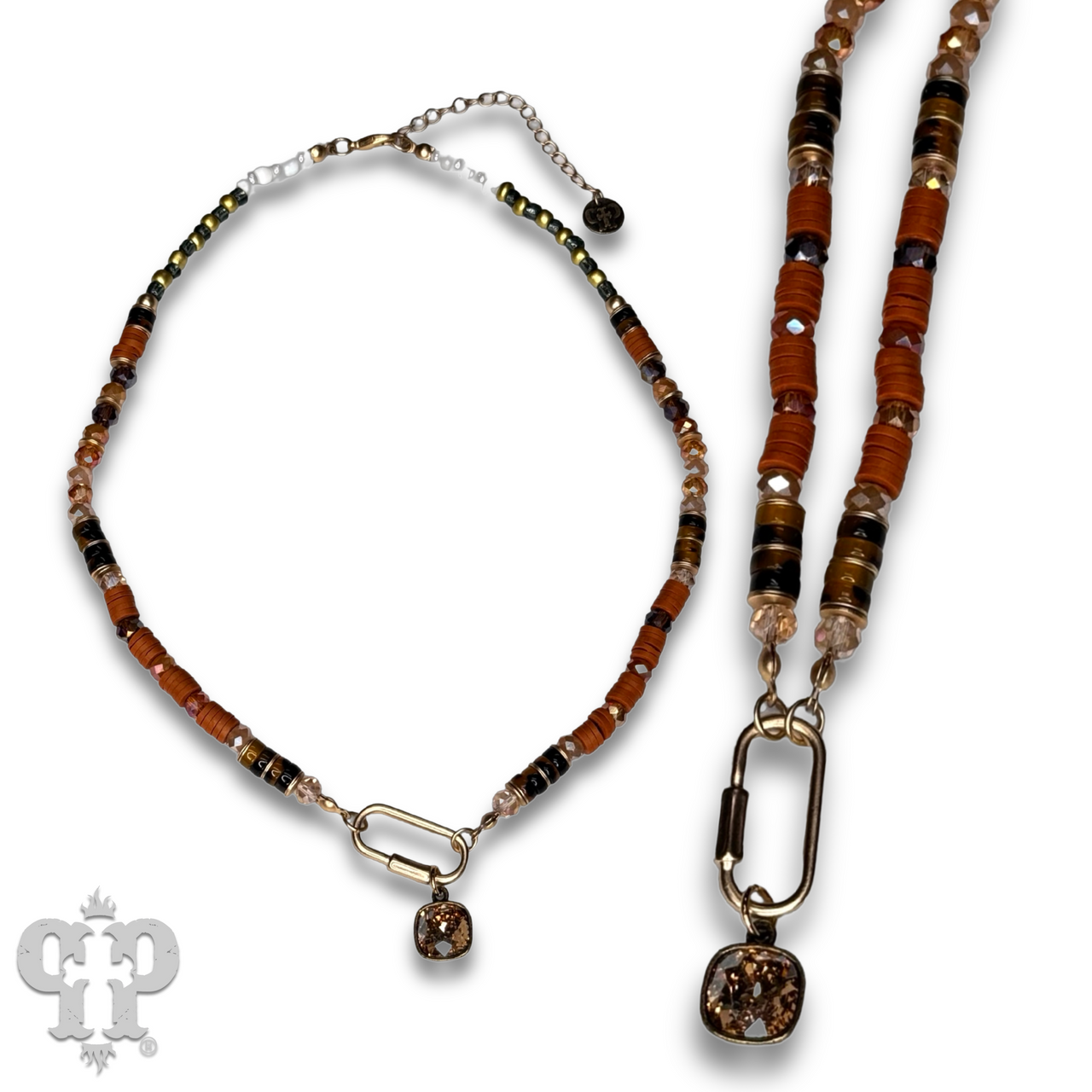 Stone disc and crystal bead necklace with Austrian crystal - LC