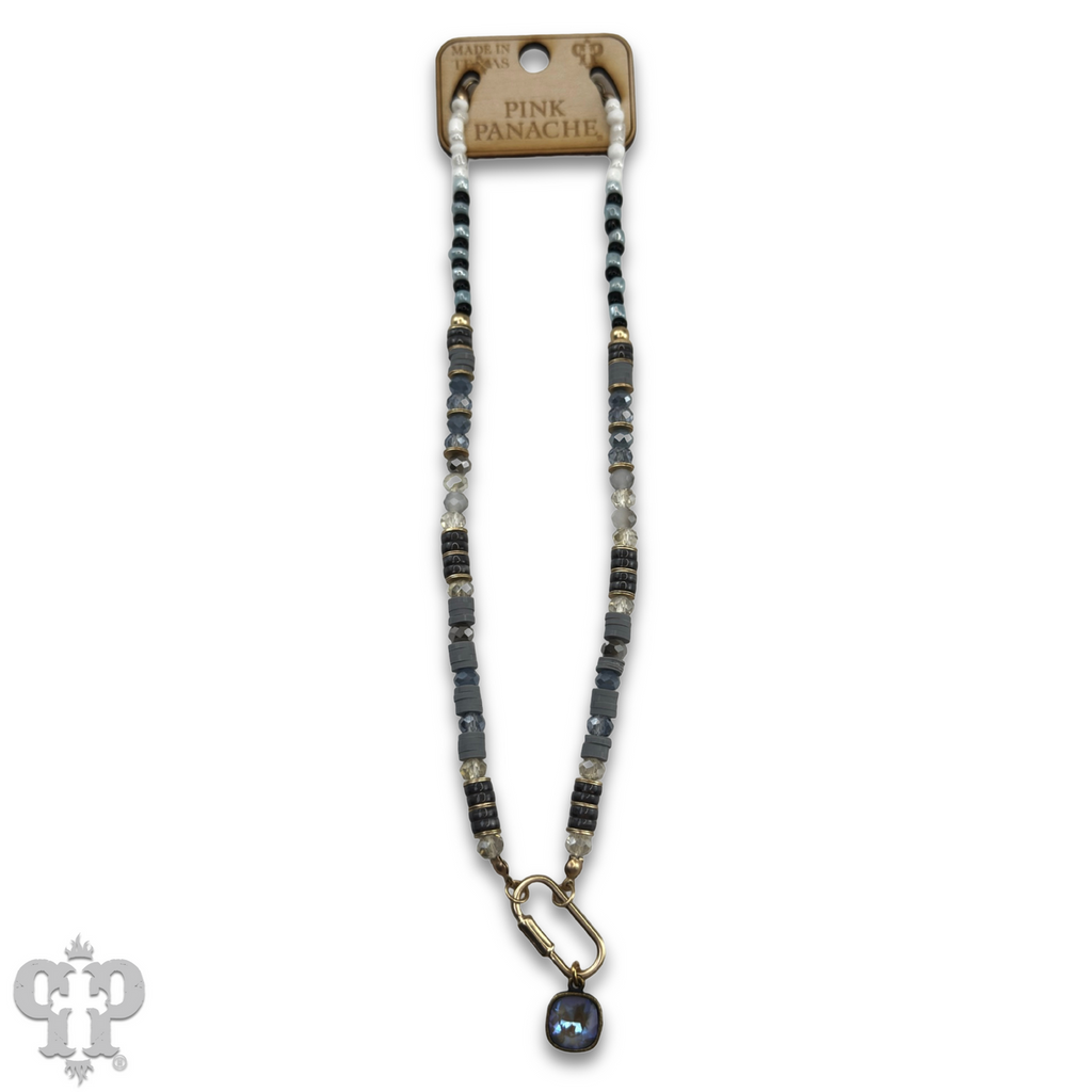 Stone disc and crystal bead necklace with Austrian crystal - LC