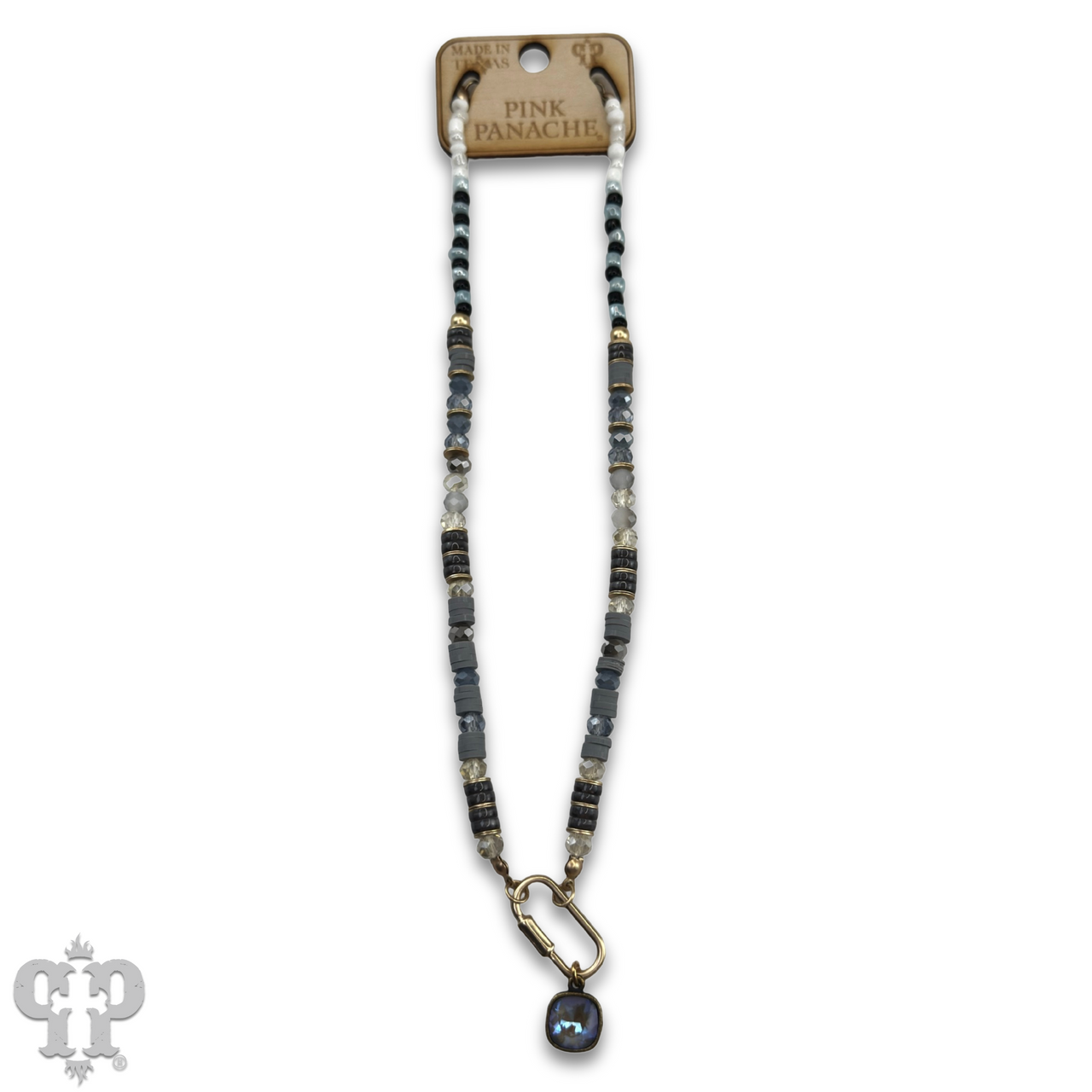 Stone disc and crystal bead necklace with Austrian crystal - LC