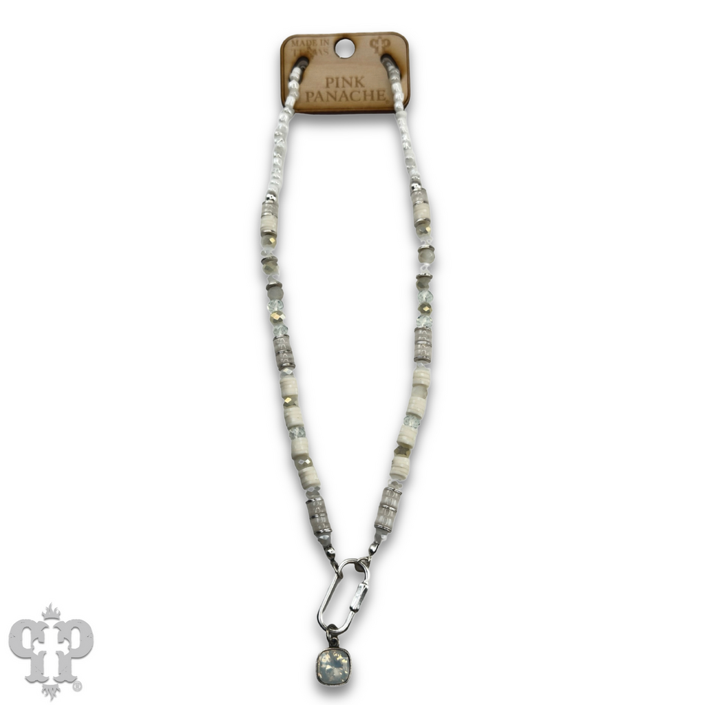 Stone disc and crystal bead necklace with Austrian crystal - LC