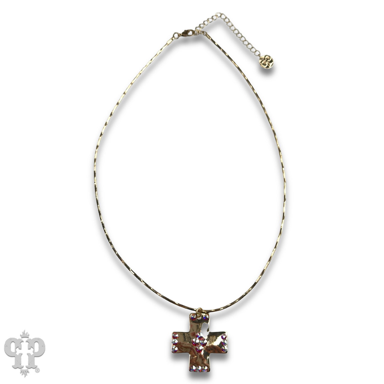 Shiny square cross necklace with Austrian crystals