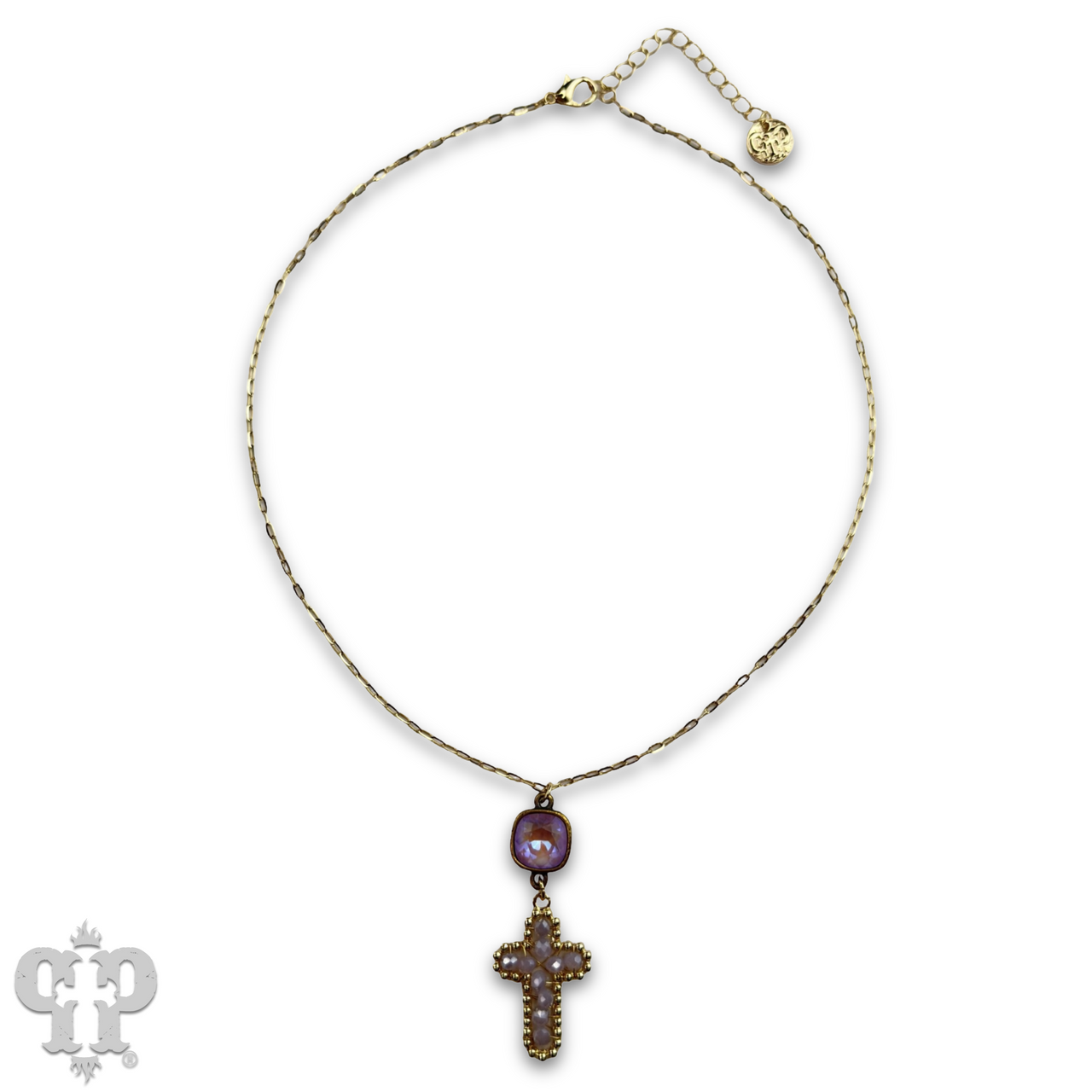 Wire wrapped bead cross necklace with Austrian crystal
