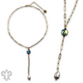 Pearl drop chain necklace with Austrian crystal