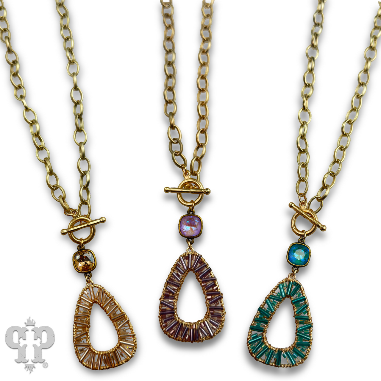 Tube bead wrapped pendant necklace with Austrian crystal