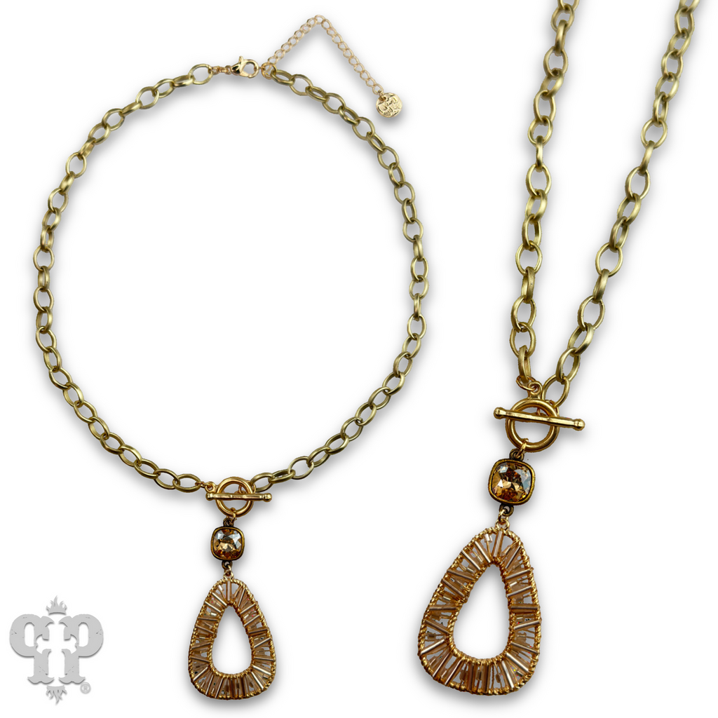 Tube bead wrapped pendant necklace with Austrian crystal