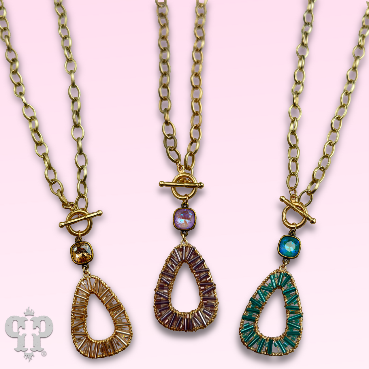 Tube bead wrapped pendant necklace with Austrian crystal