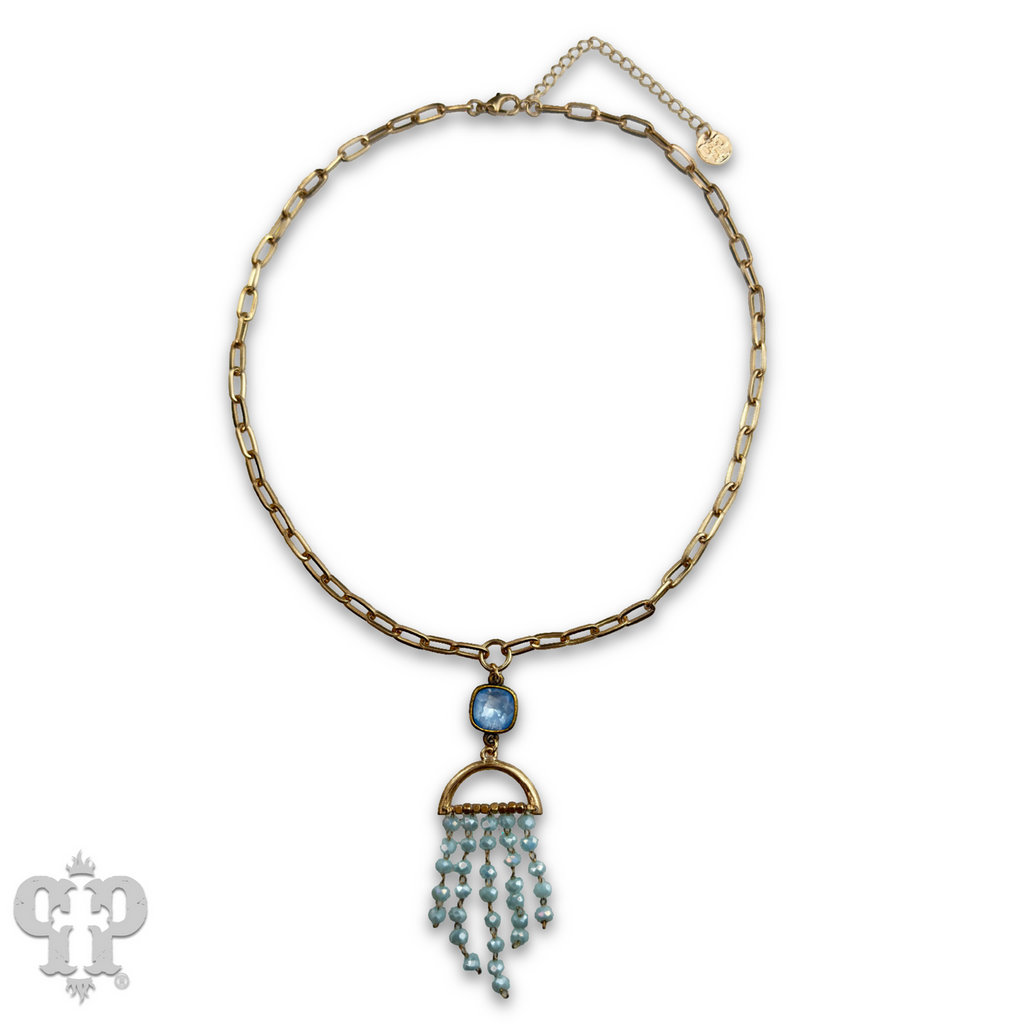 Waterfall beaded pendant necklace with Austrian crystal