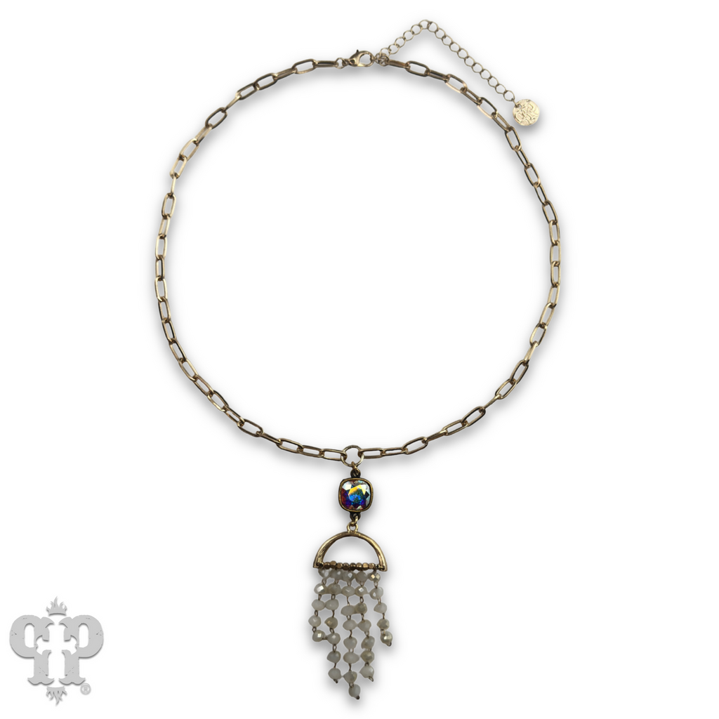Waterfall beaded pendant necklace with Austrian crystal