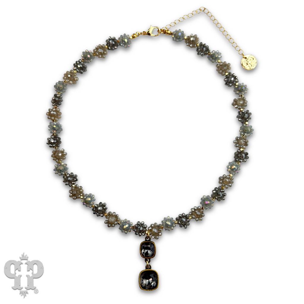 Bead woven flower necklace with Austrian crystal