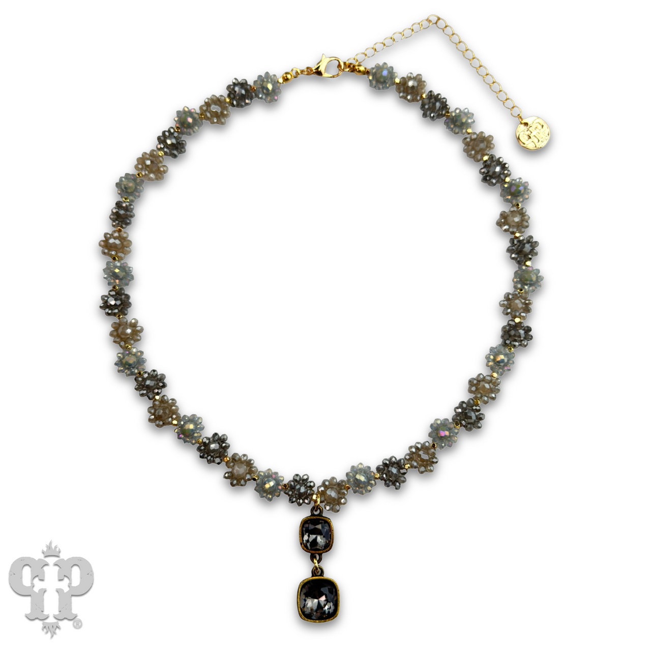 Bead woven flower necklace with Austrian crystal