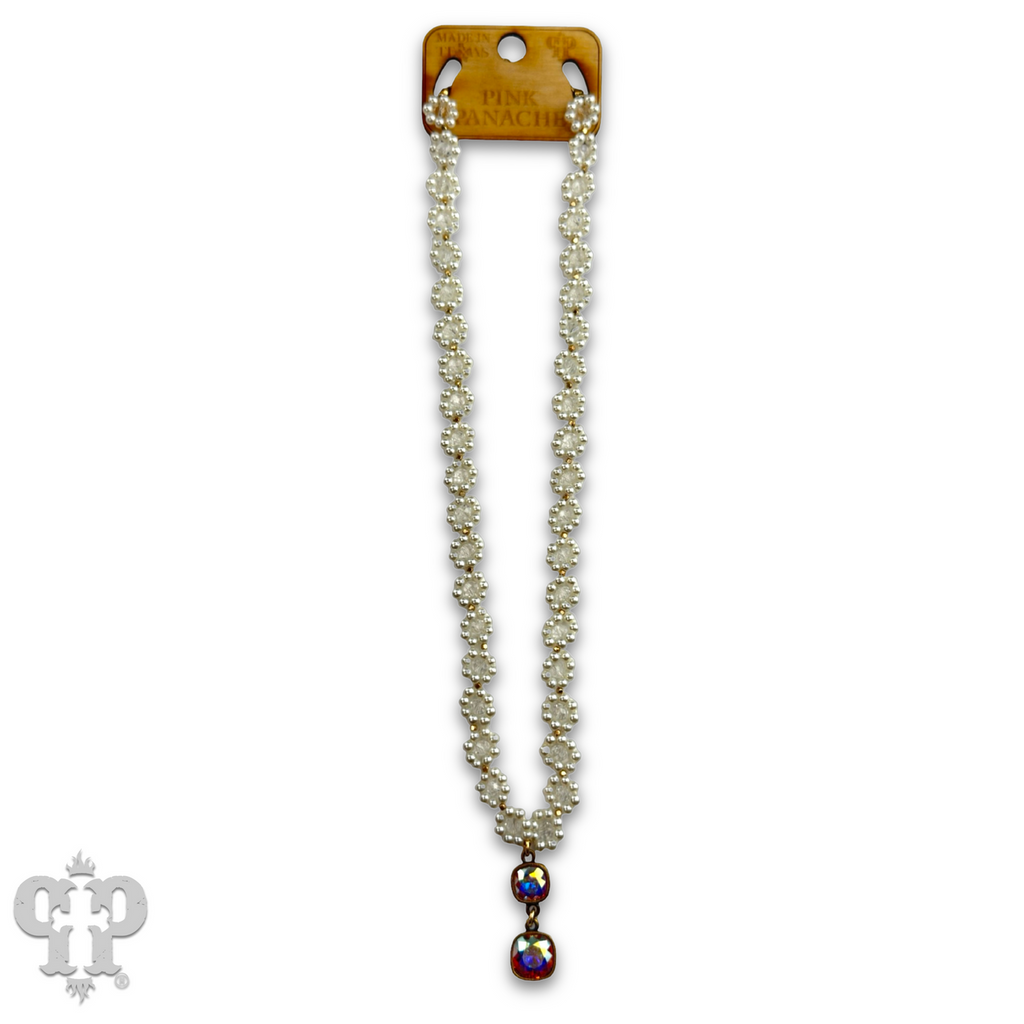 Bead woven flower necklace with Austrian crystal