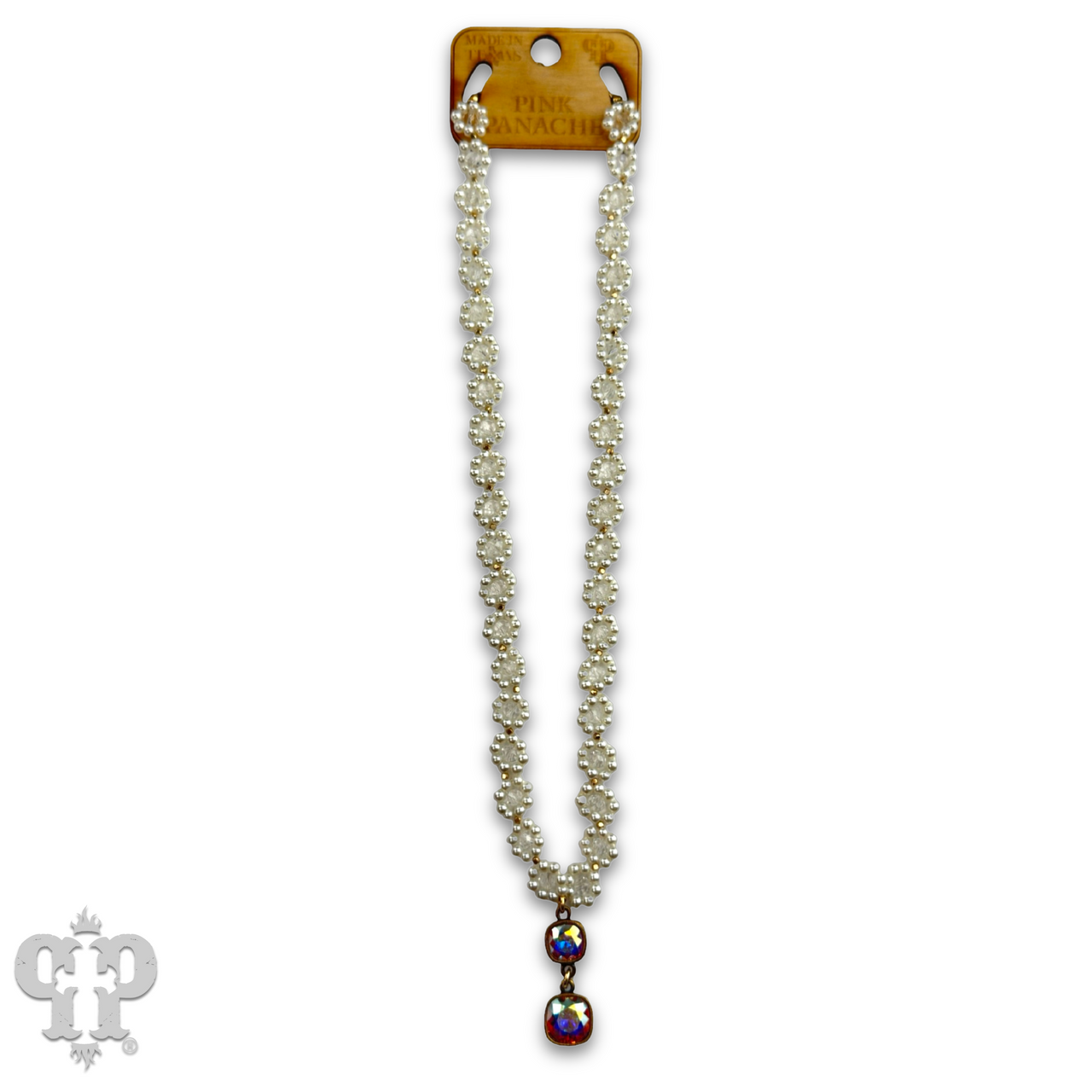 Bead woven flower necklace with Austrian crystal