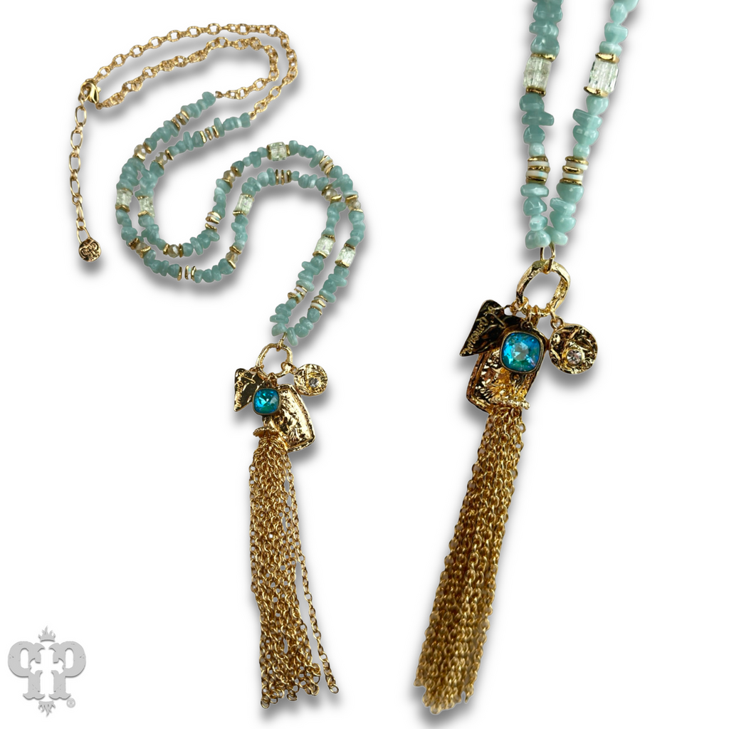 Bead chip and charm necklace with Austrian crystal