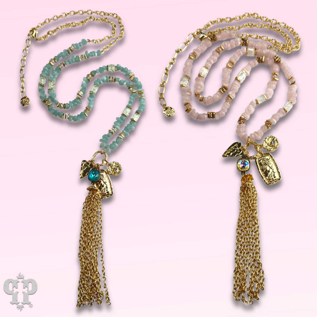 Bead chip and charm necklace with Austrian crystal