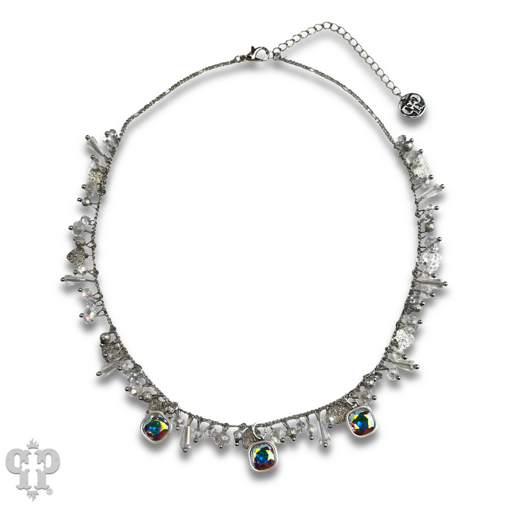 Heart and bead charm necklace with Austrian crystal
