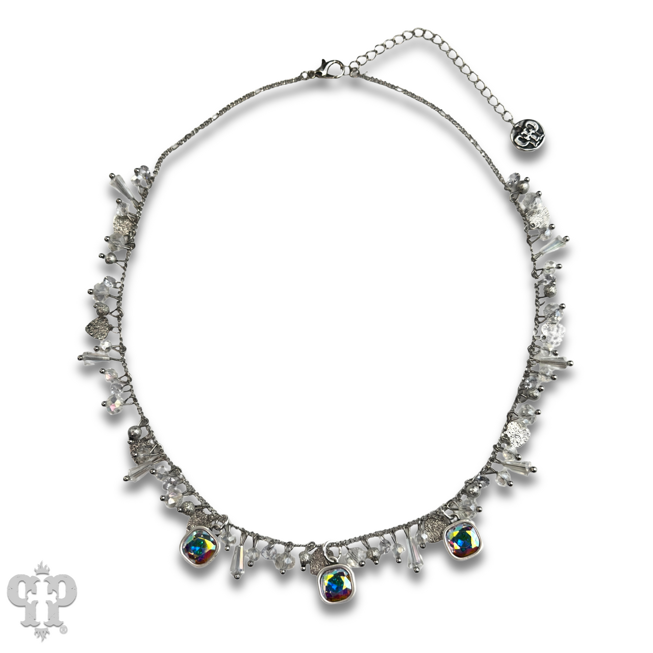 Heart and bead charm necklace with Austrian crystal