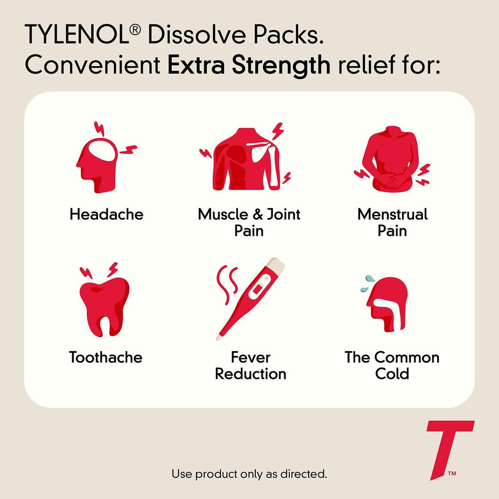BB04/27 Tylenol Extra Strength 500mg Berry Flavor Dissolve Packs 12ct New