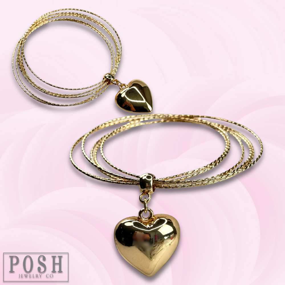 Puffed heart bangle bracelet