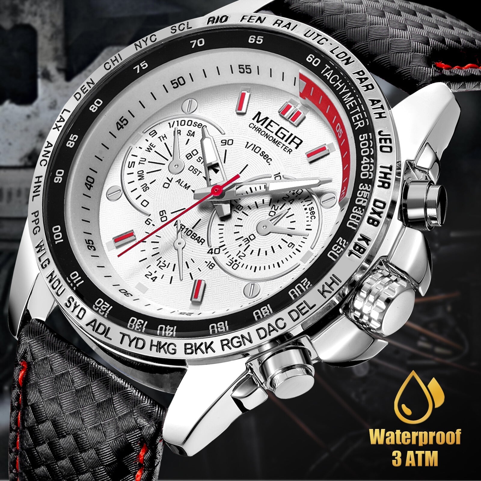 Waterproof Durable MEGIR Men's Stainless Steel Analog Sports Quartz Wrist Watch