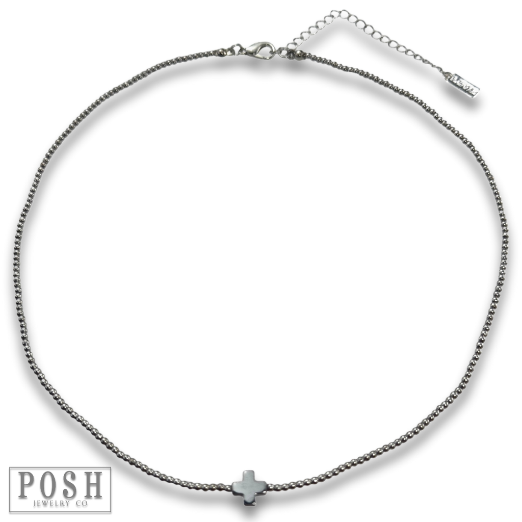 Bead chain cross layering necklace