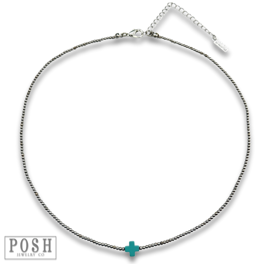 Bead chain cross layering necklace