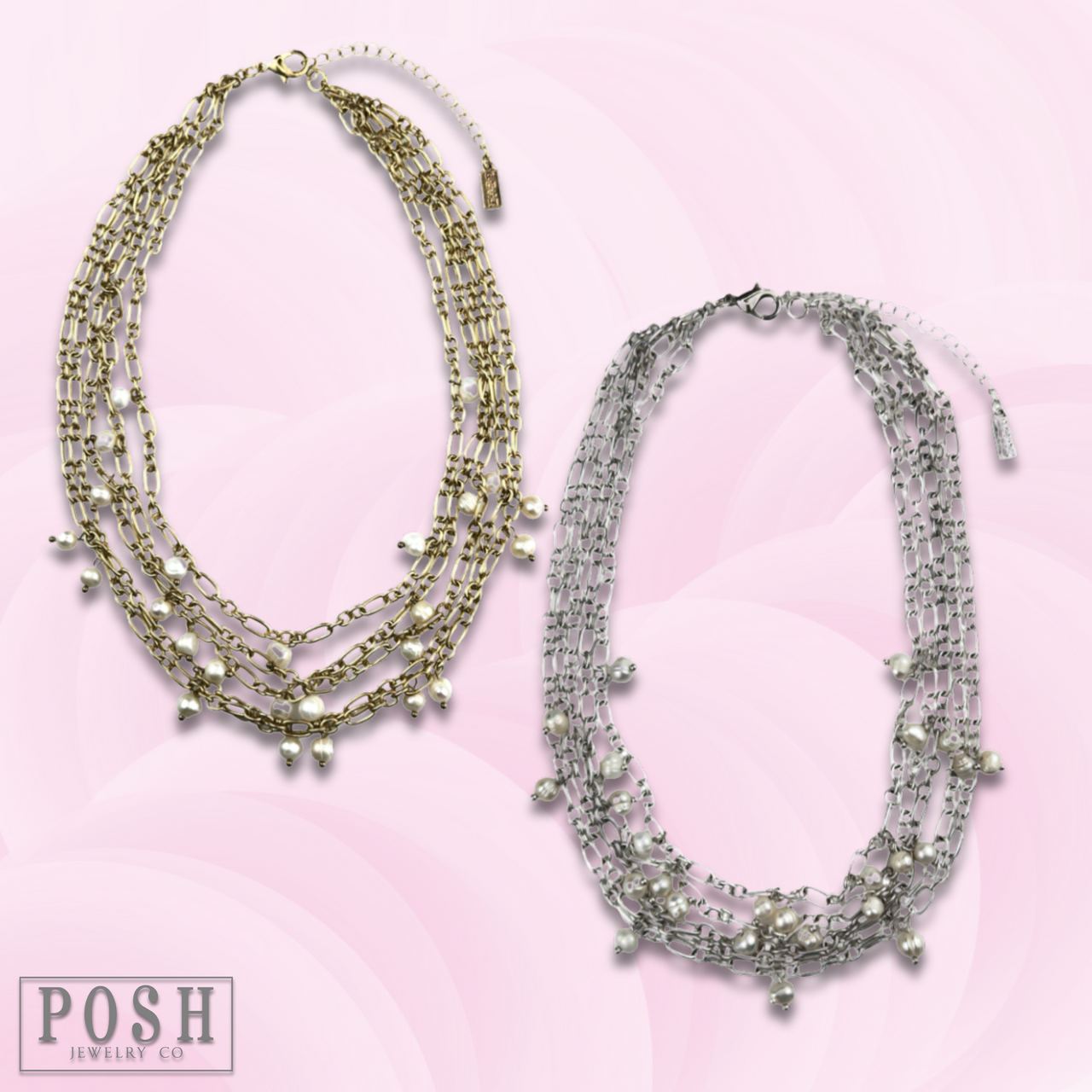 Freshwater pearl multi-drop chain necklace