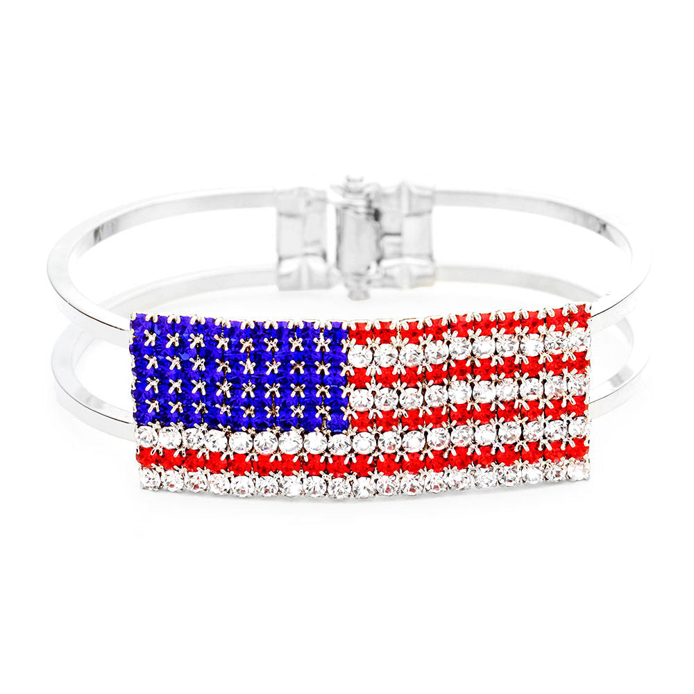 Red, White & Blue Crystal Pave American Flag Hinged Bracelet