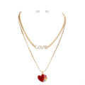 Rhinestone LOVE Message Enamel Heart Pendant Jewelry Set