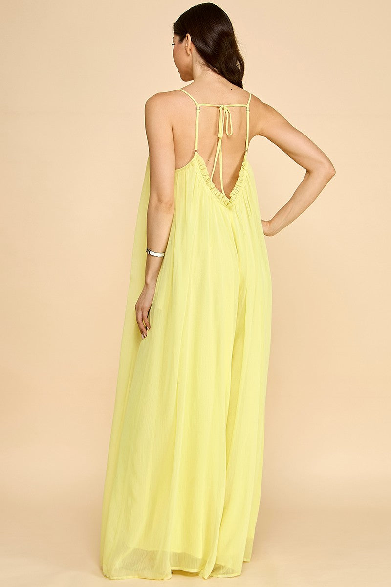 Loose Chiffon Jumpsuit- Yellow