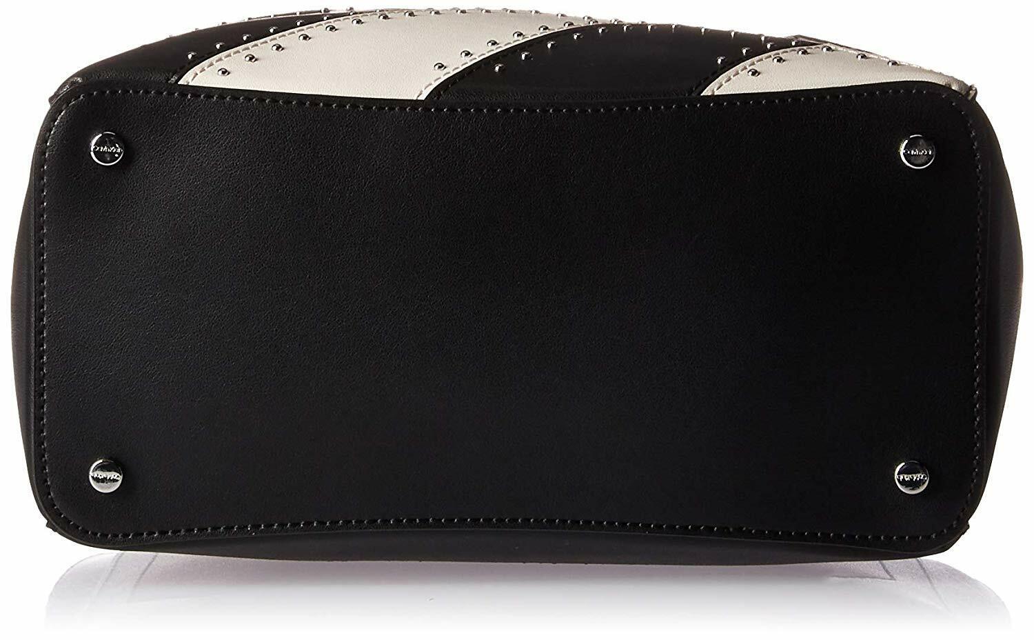 Calvin Klein Karsyn White Black Nappa Leather Stud Belted North/South Tote