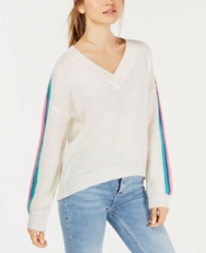 Ultra Flirt Juniors Varsity-Stripe V-Neck Sweater
