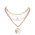 Stone Embellished Evil Eye Pendant Multi Layer Bib Necklace